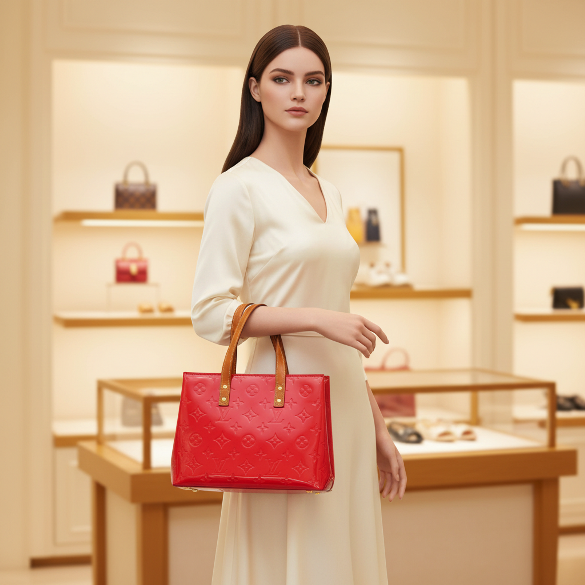 Louis Vuitton Monogram Vernis Reade PM M91088 Women's Handbag Rouge