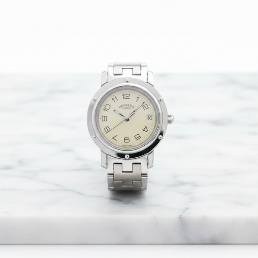 HERMES Clipper Stainless Steel Quartz Ladies Watch CL4.210 Polished