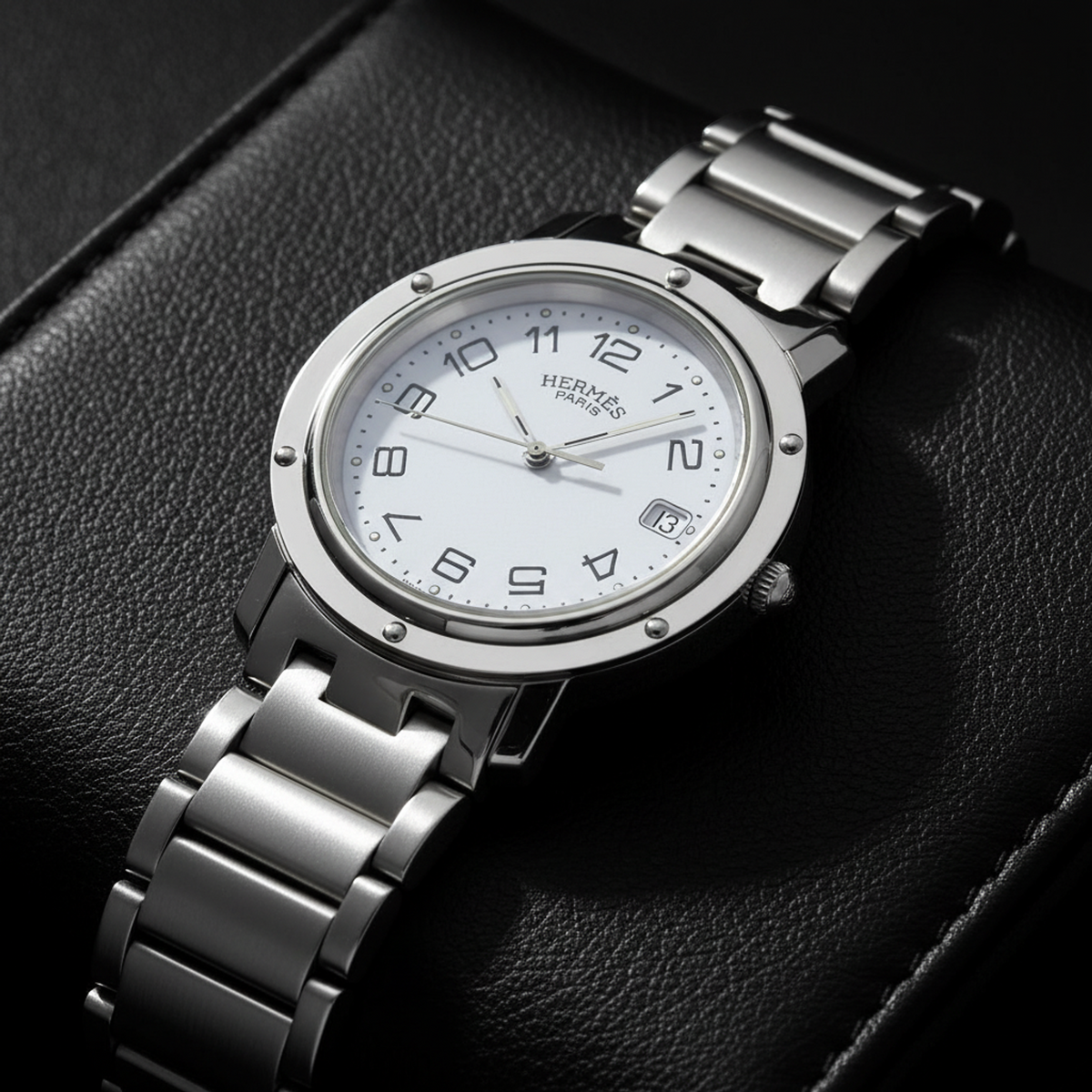 HERMES Clipper Stainless Steel Quartz Mens Watch CL6.710 Polished
