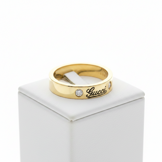 Gucci Icon Print Ring With 2 Diamonds Yellow Gold (18K) Fashion Diamond Band Ring Gold