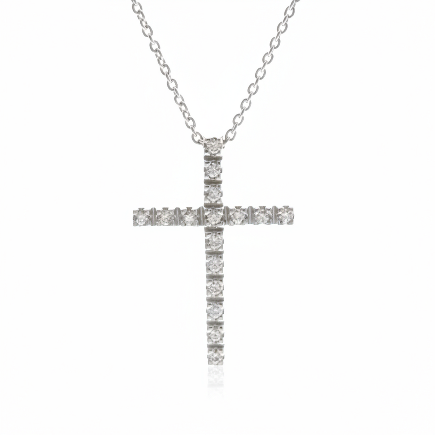 Star Jewelry Diamond Cross Necklace White Gold (18K) Diamond Women's Fashion Necklace (Silver)