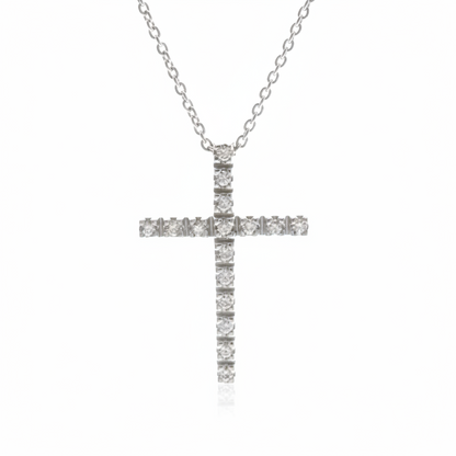Star Jewelry Diamond Cross Necklace White Gold (18K) Diamond Women's Fashion Necklace (Silver)