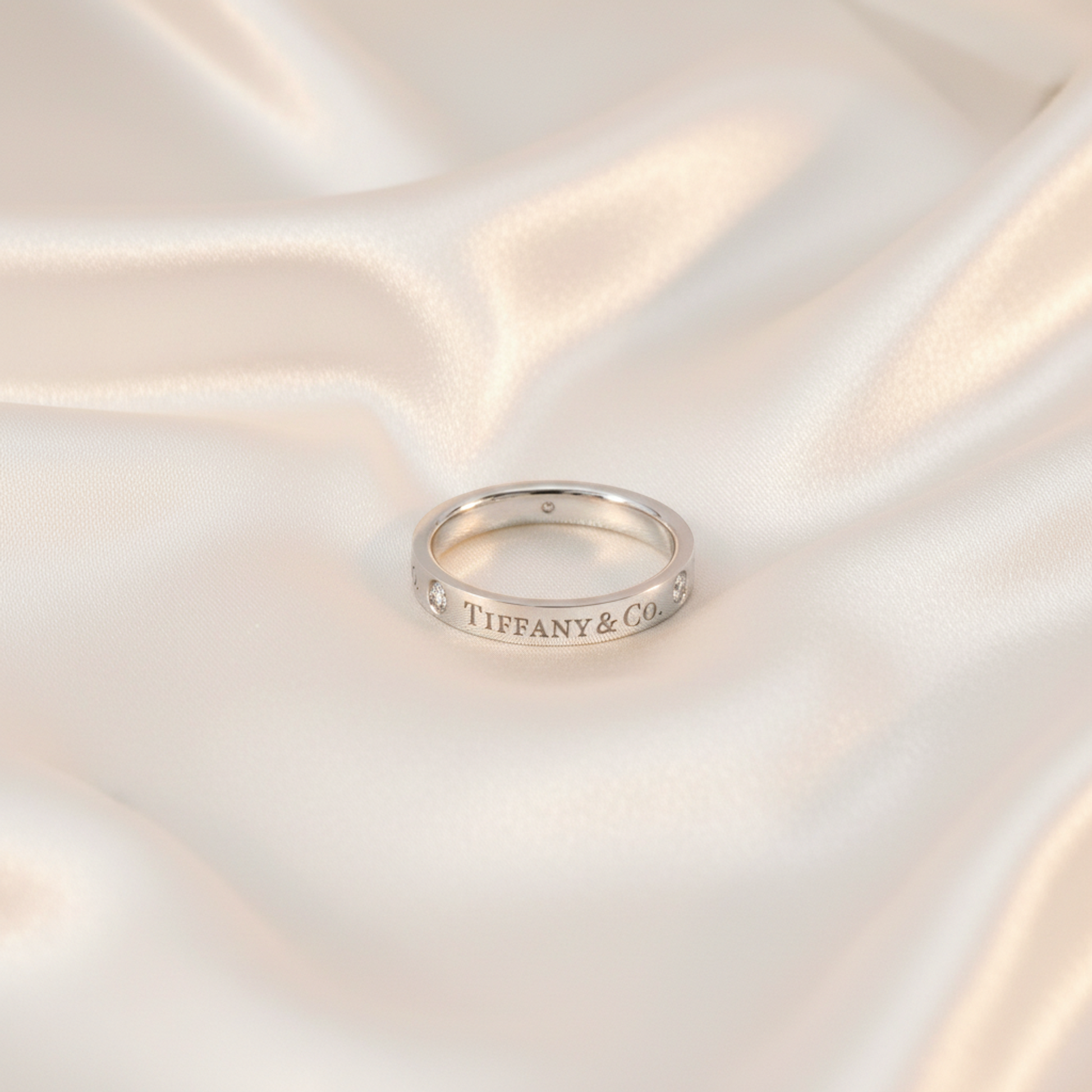 Tiffany Flat Band Ring With 3 Diamonds Platinum Fashion Diamond Band Ring Silver