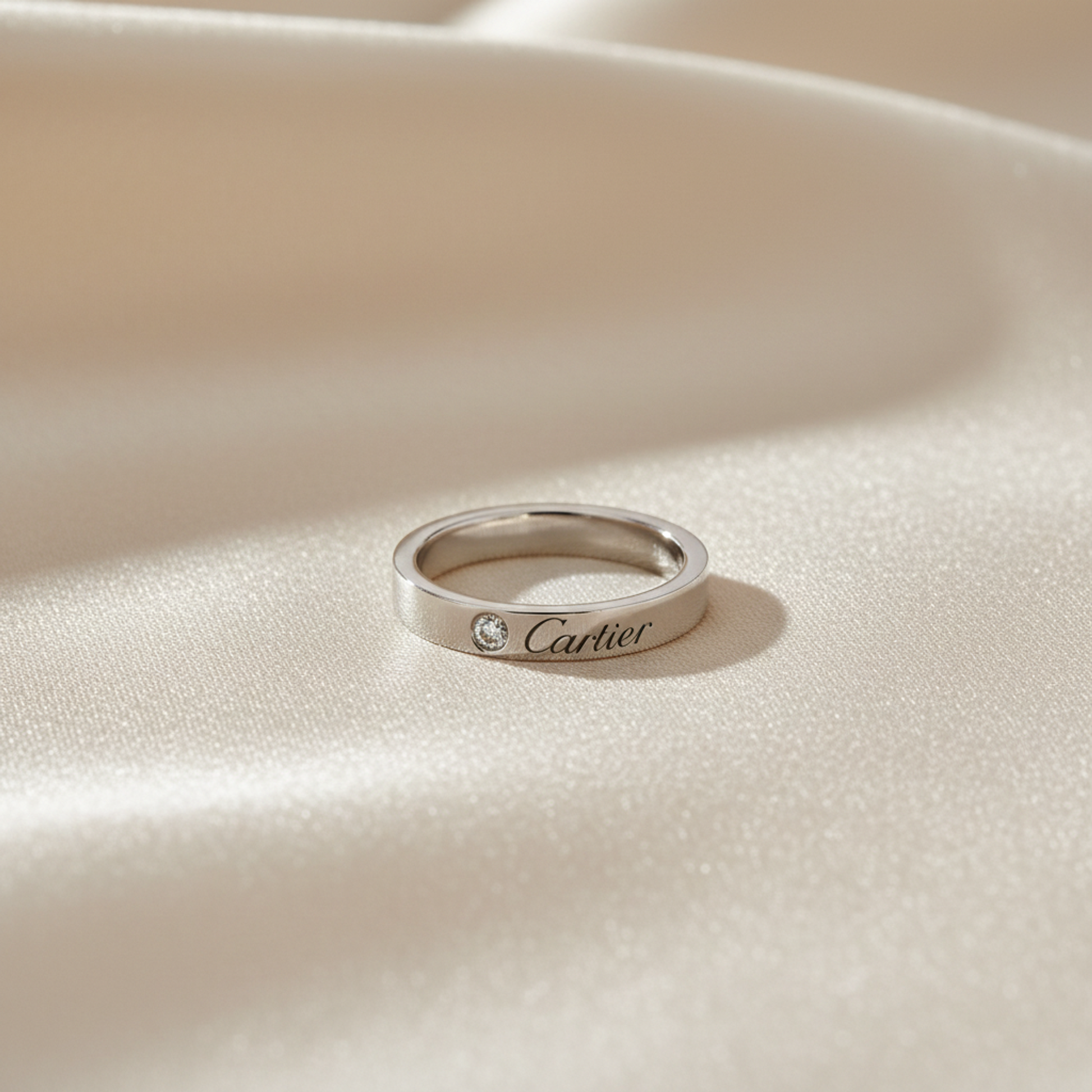 Cartier C De Cartier Ring With 1 Diamond Platinum Fashion Diamond Band Ring Silver
