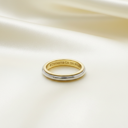 Tiffany Milgrain Ring Yellow Gold (18K),Platinum Fashion No Stone Band Ring Gold,Silver