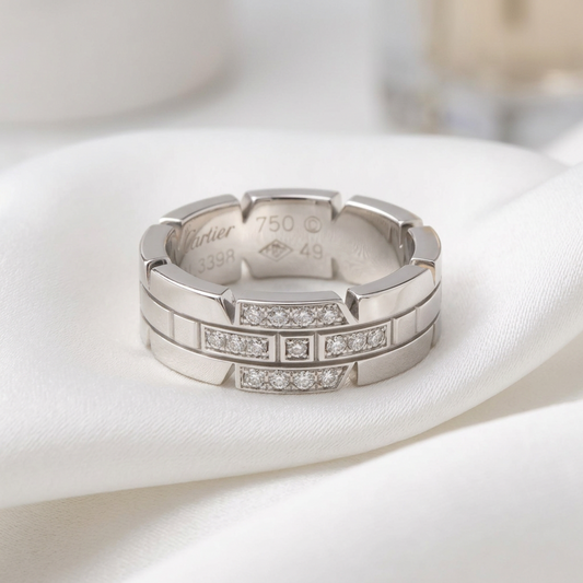 Cartier Tank Française Ring With Diamonds White Gold (18K) Fashion Diamond Band Ring Silver