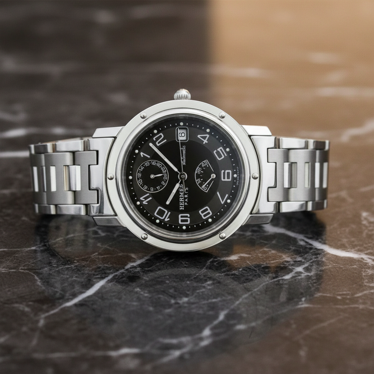 HERMES Clipper GMT Power Reserve Steel Automatic Watch CL2.810 Polished