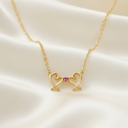 Tiffany Double Loving Heart Necklace Pink Gold (18K) Sapphire Men,Women Fashion Necklace (Pink Gold)