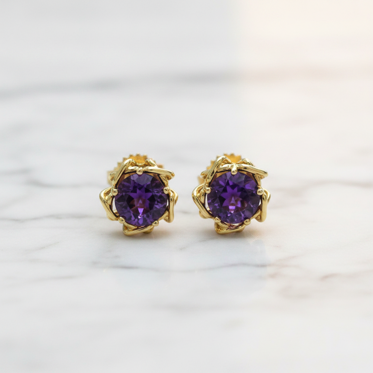 Tiffany Amethyst Earrings Amethyst Yellow Gold (18K) Stud Earrings Gold