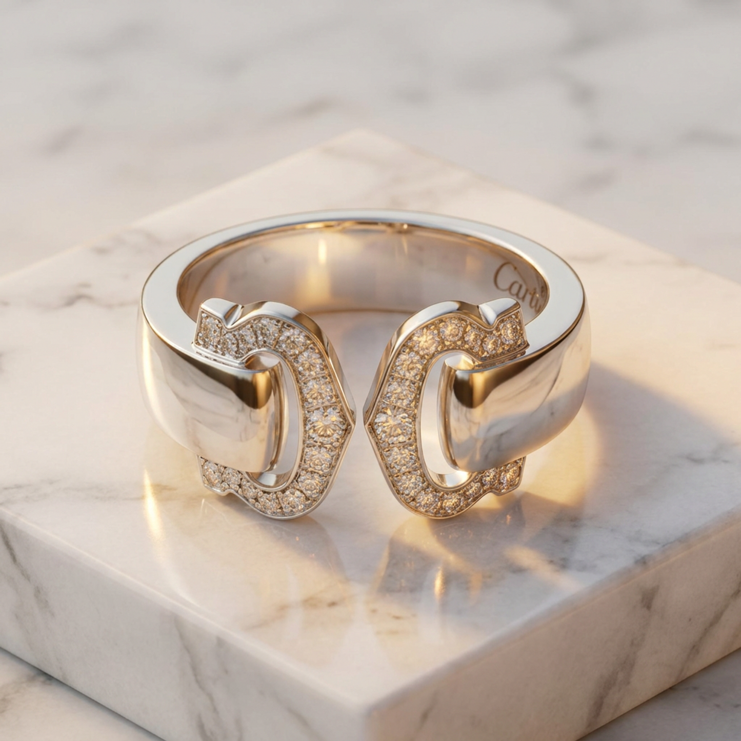 Cartier 2C Boucle Diamond Ring White Gold (18K) Fashion Diamond Band Ring Silver