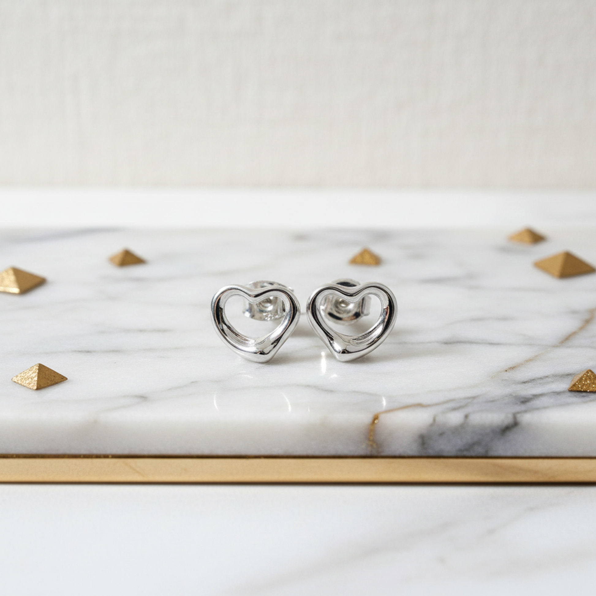 Tiffany Open Heart Earrings No Stone Platinum Stud Earrings Silver