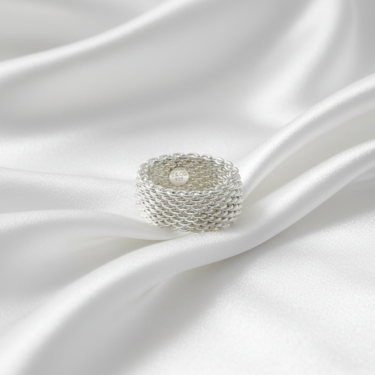 Tiffany Somerset Mesh Ring Silver 925 Fashion No Stone Band Ring Silver