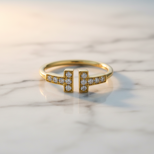 Tiffany T Wire Ring With Diamond Yellow Gold (18K) Fashion Diamond Band Ring Gold