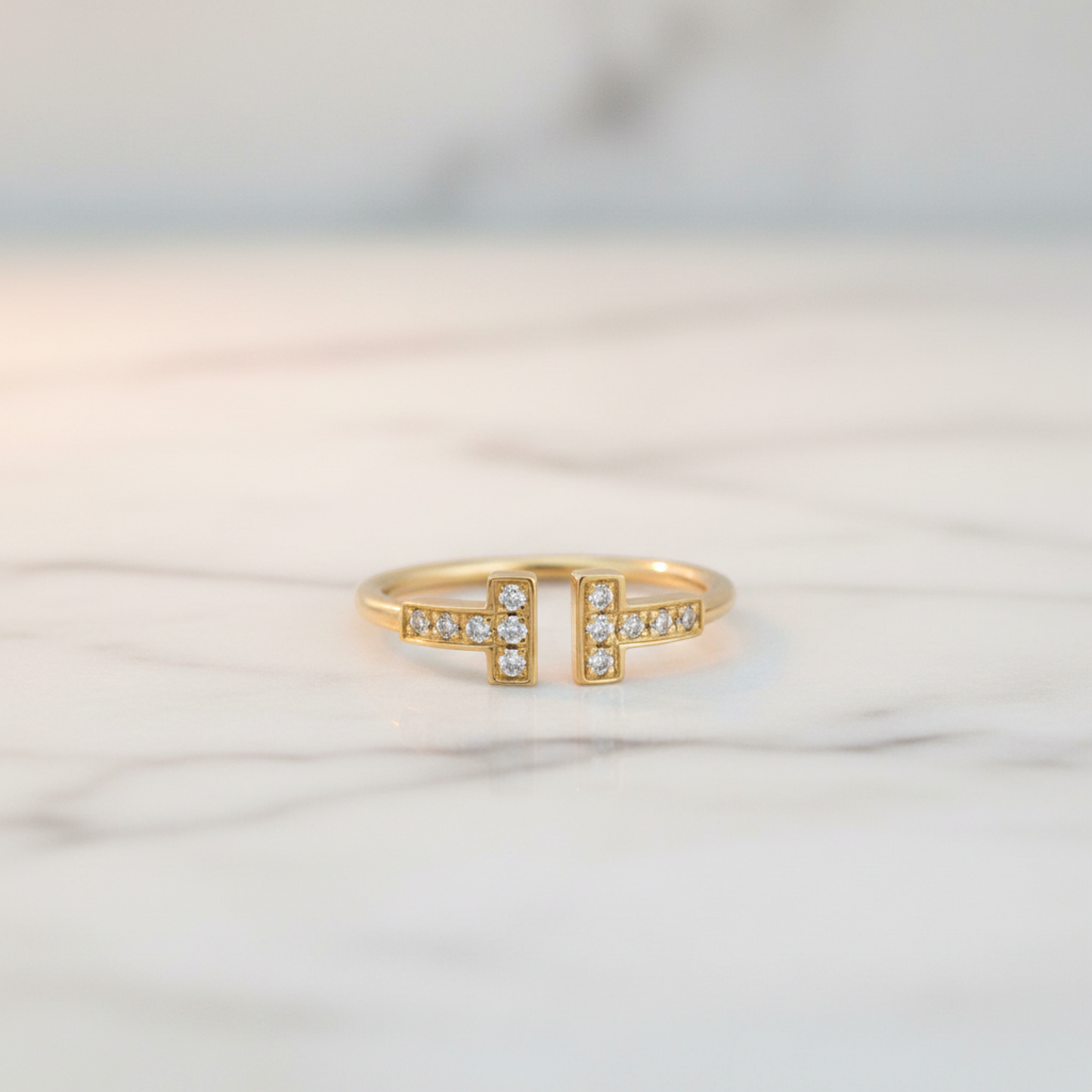 Tiffany T Wire Ring With Diamond Pink Gold (18K) Fashion Diamond Band Ring Pink Gold