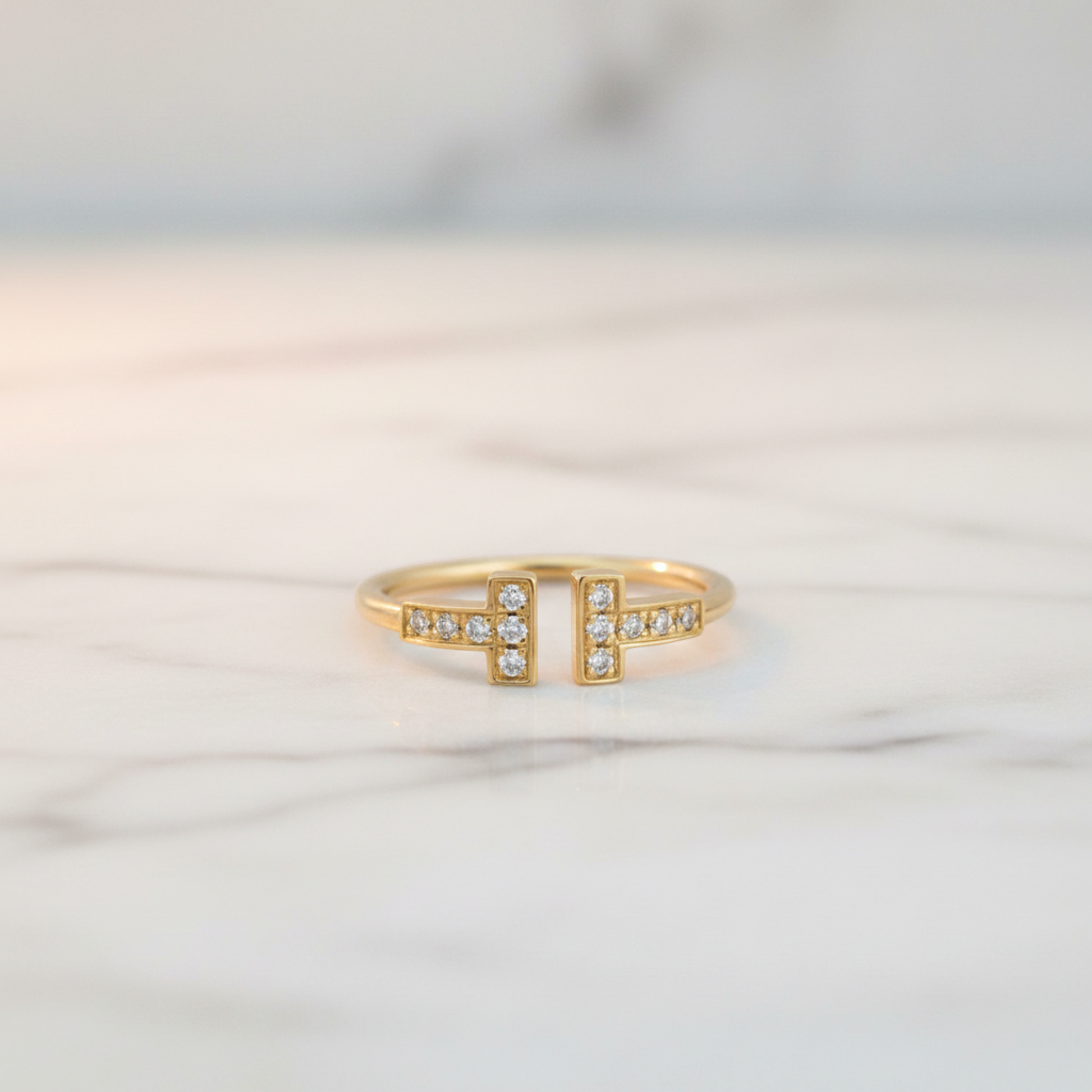 Tiffany T Wire Ring With Diamond Pink Gold (18K) Fashion Diamond Band Ring Pink Gold