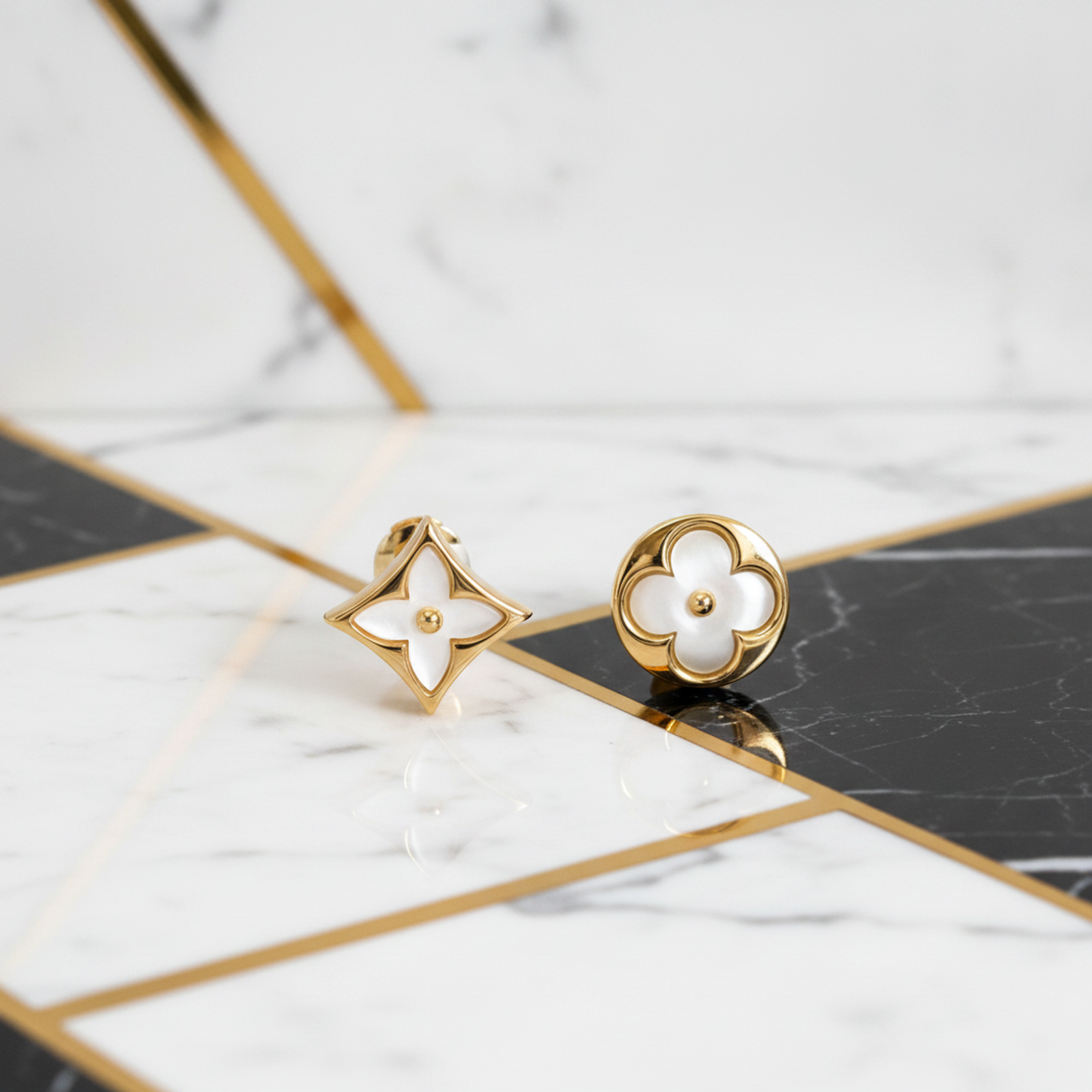 Louis Vuitton Sun Blossom Earrings Q96426/Q96425 Mother Of Pearl Pink Gold (18K) Stud Earrings Pink Gold