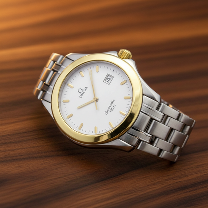 OMEGA Seamaster 18K Gold Steel Quartz Mens Watch 2411.31 Polished