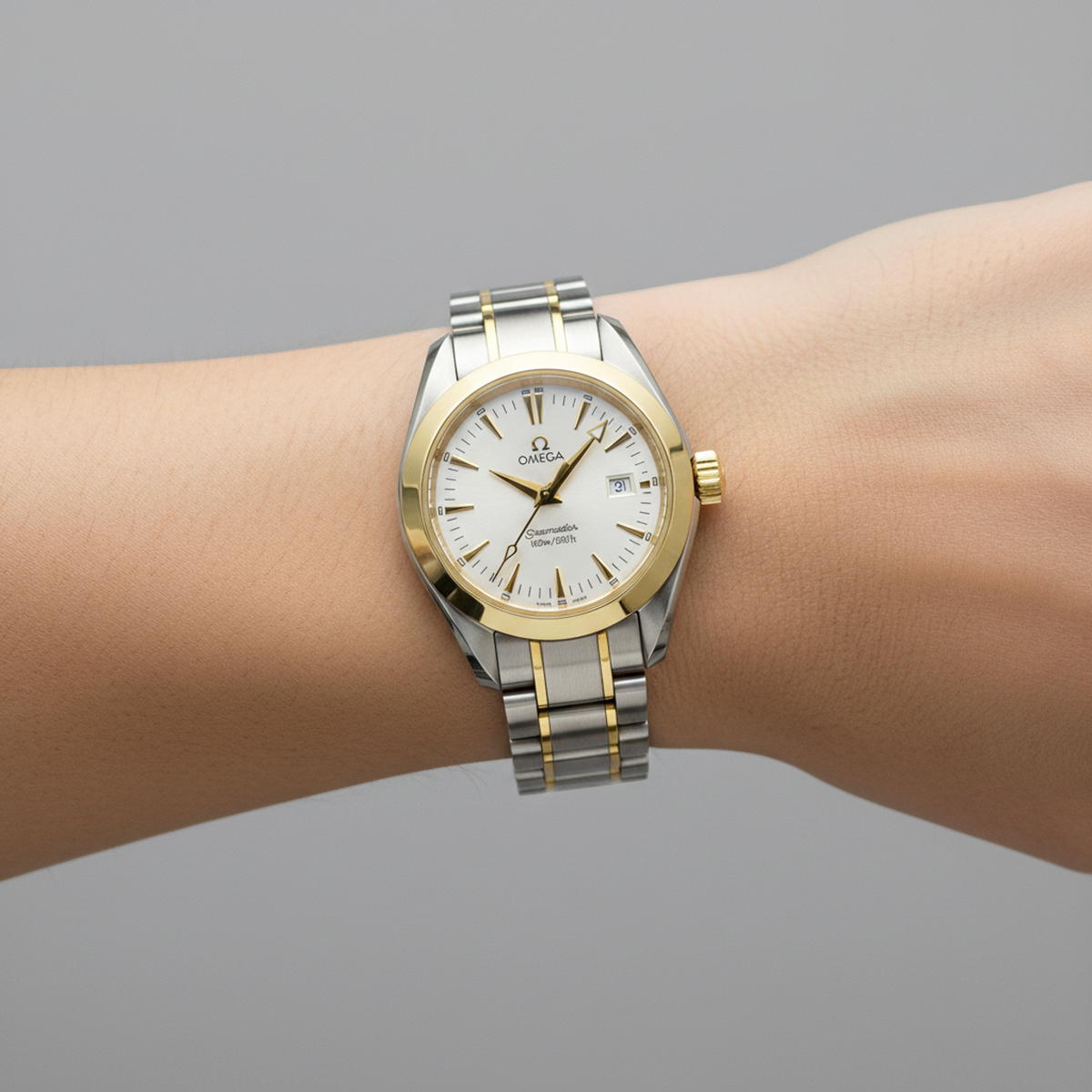 OMEGA Seamaster Aqua Terra 18K Gold Steel Ladies Watch 2377.30 Polished