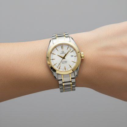 OMEGA Seamaster Aqua Terra 18K Gold Steel Ladies Watch 2377.30 Polished