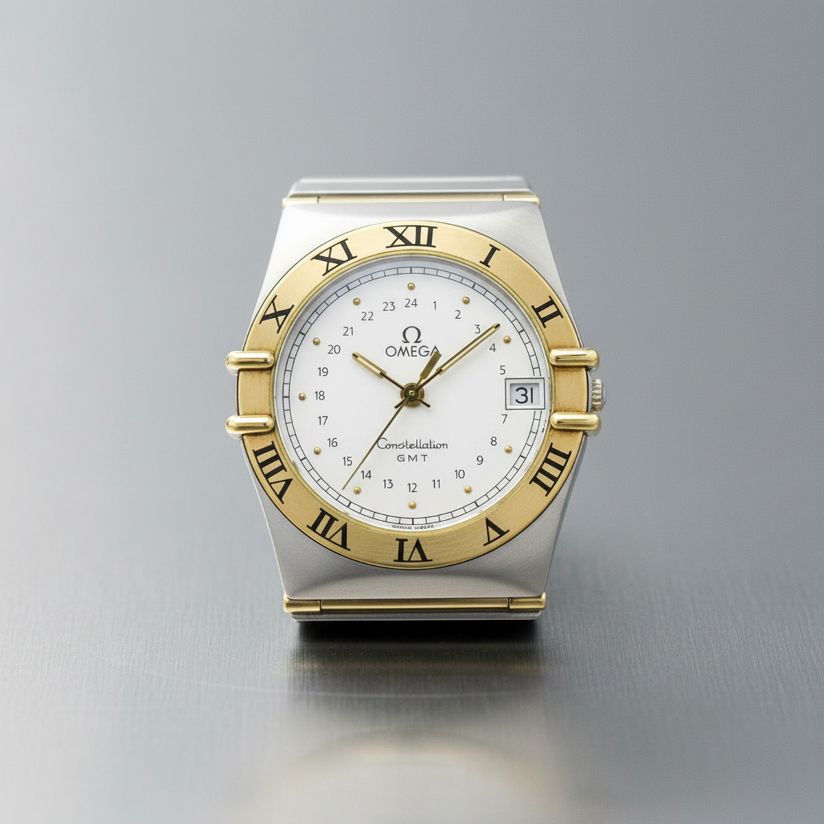 OMEGA Constellation GMT 18K Gold Steel Quartz Mens Watch 396.1060 Polished