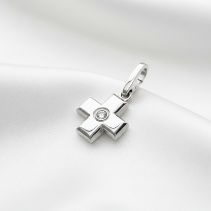 Cartier Cross Pendant Top With 1 Diamond White Gold (18K) Diamond Women,Men Fashion Pendant Necklace (Silver)