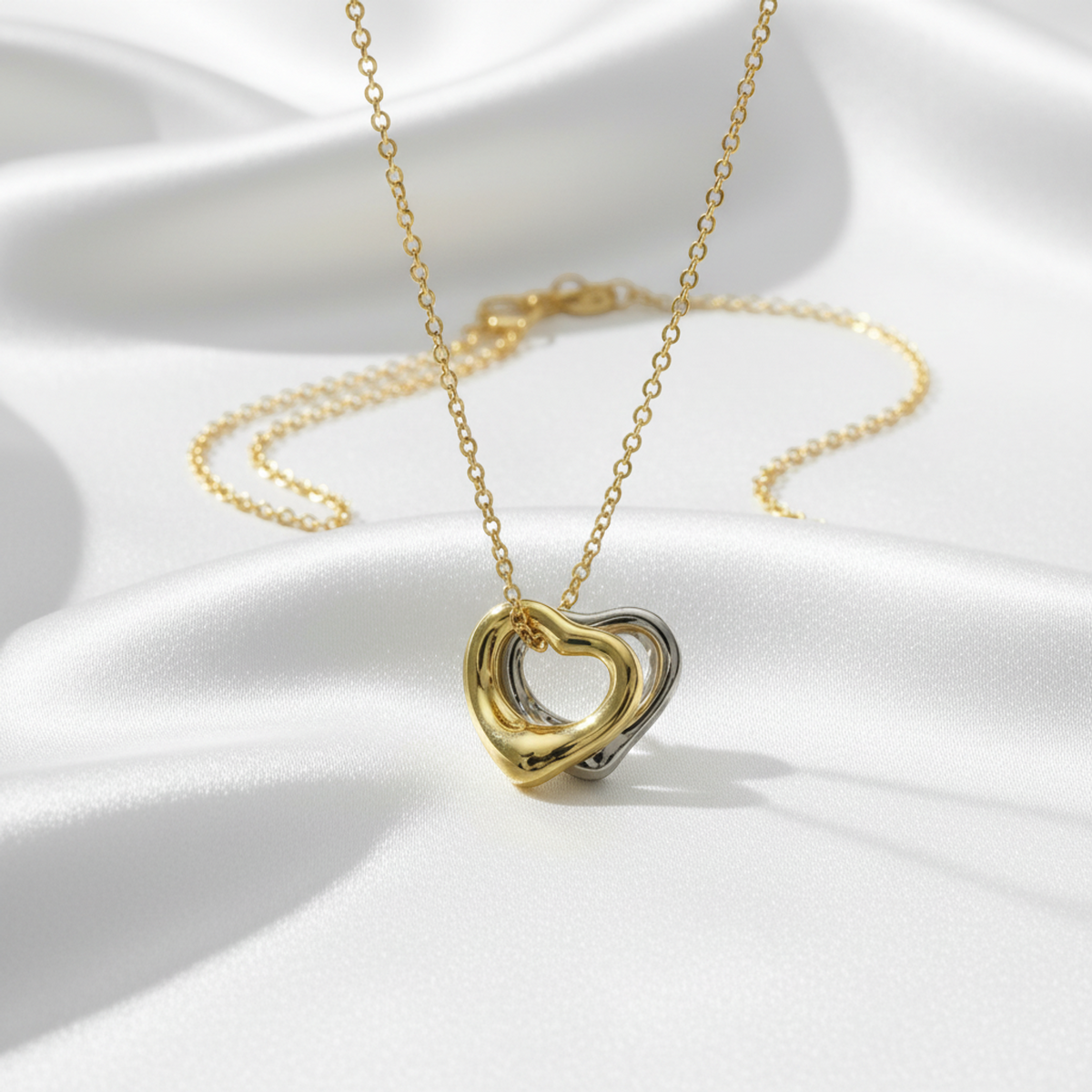 Tiffany Open Heart Double Necklace Yellow Gold (18K),White Gold (18K) No Stone Men,Women Fashion Necklace (Gold,Silver)