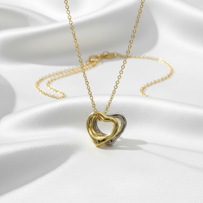 Tiffany Open Heart Double Necklace Yellow Gold (18K),White Gold (18K) No Stone Men,Women Fashion Necklace (Gold,Silver)