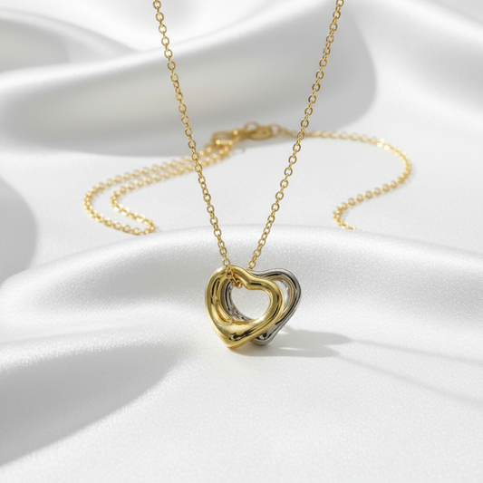 Tiffany Open Heart Double Necklace Yellow Gold (18K),White Gold (18K) No Stone Men,Women Fashion Necklace (Gold,Silver)