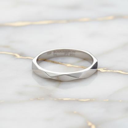 Boucheron Faceted Ring Platinum Fashion No Stone Band Ring Silver