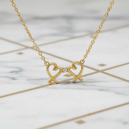 Tiffany Double Loving Heart Necklace With 1 Diamond Yellow Gold (18K) Diamond Men,Women Fashion Necklace (Gold)