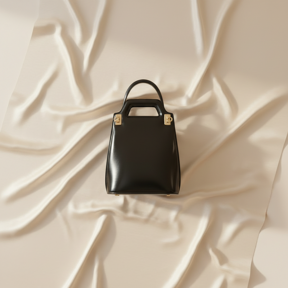 Salvatore Ferragamo Gancini Wanda DH-21 3494 Women's Leather Handbag,Shoulder Bag Black