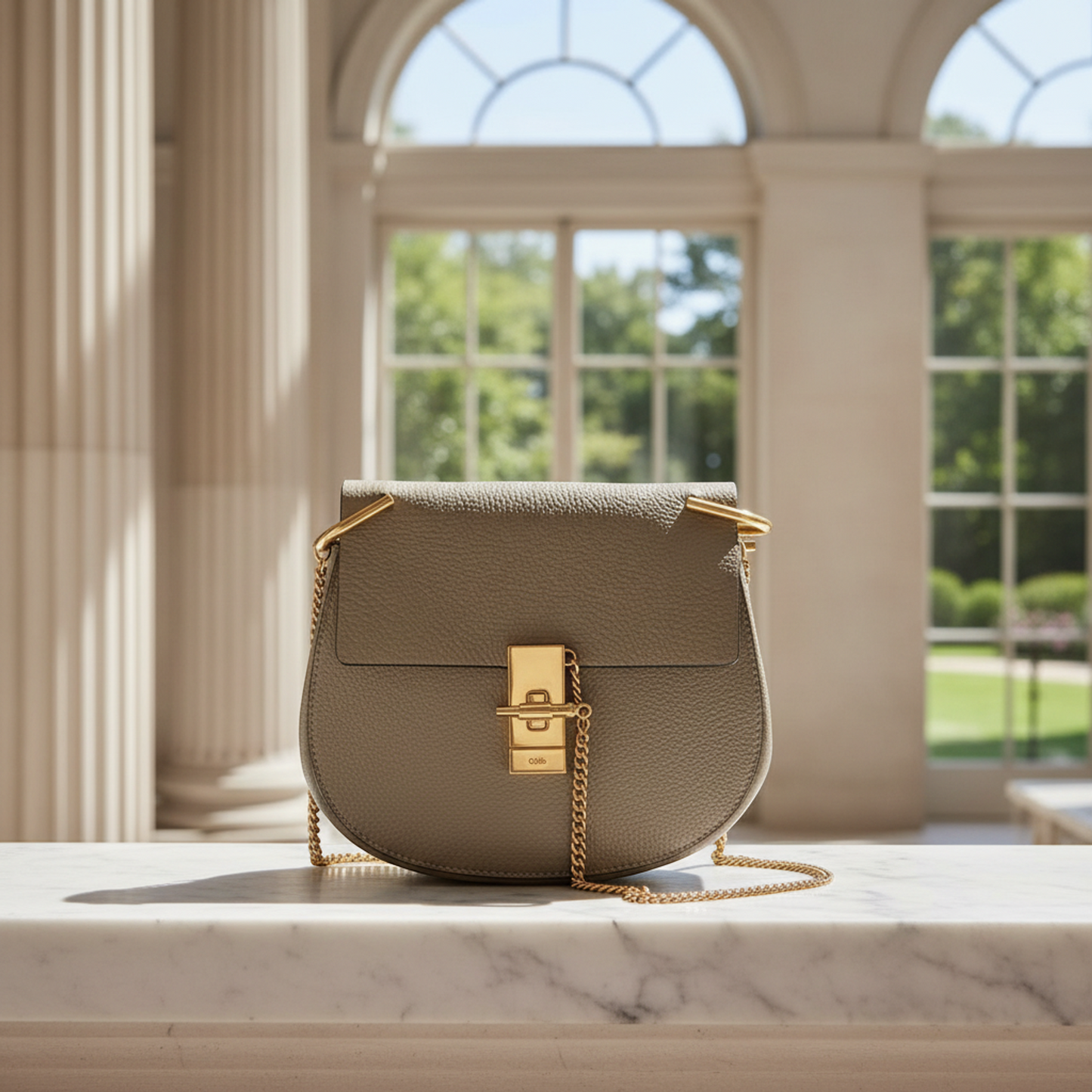 Chloé Drew 3S1031 Women's Leather Shoulder Bag Grayish
