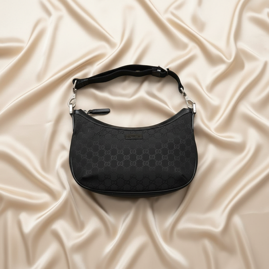 Gucci GG Canvas 181092 Women's GG Canvas,Leather Shoulder Bag Black