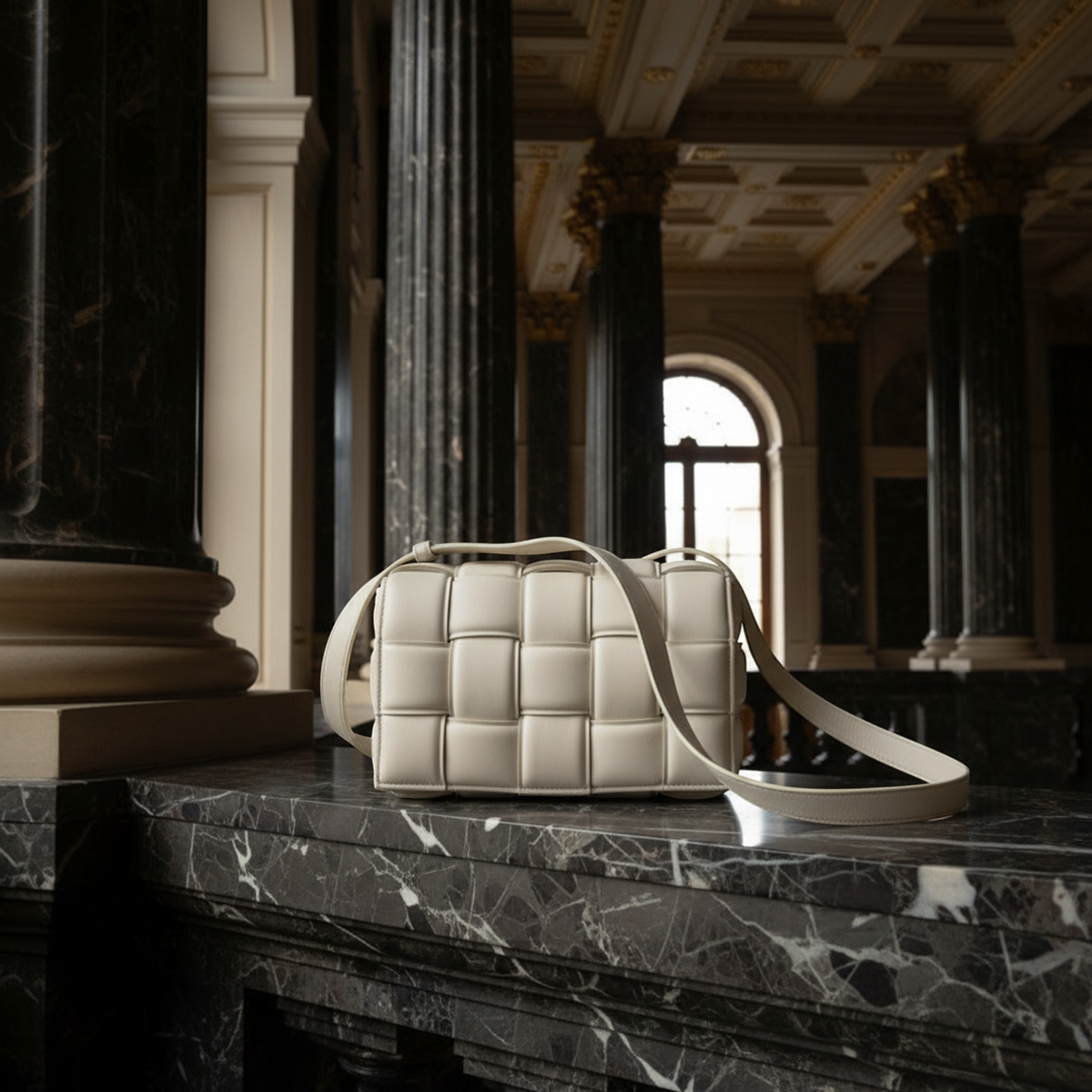 Bottega Veneta Intrecciato Padded Cassette 591970 Women's Leather Shoulder Bag Off-white