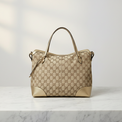 Gucci GG Canvas Bree 353120 Women's GG Canvas,Leather Handbag,Shoulder Bag Gold,Beige