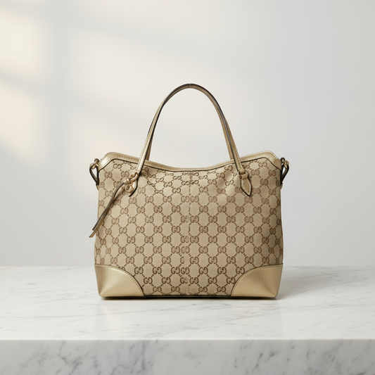 Gucci GG Canvas Bree 353120 Women's GG Canvas,Leather Handbag,Shoulder Bag Gold,Beige