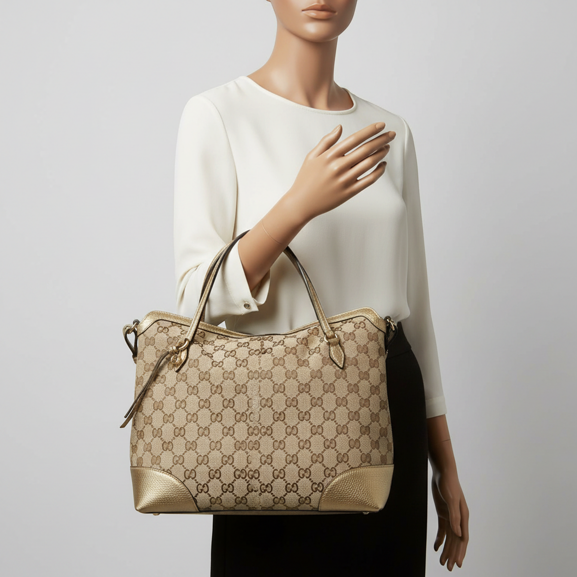 Gucci GG Canvas Bree 353120 Women's GG Canvas,Leather Handbag,Shoulder Bag Gold,Beige