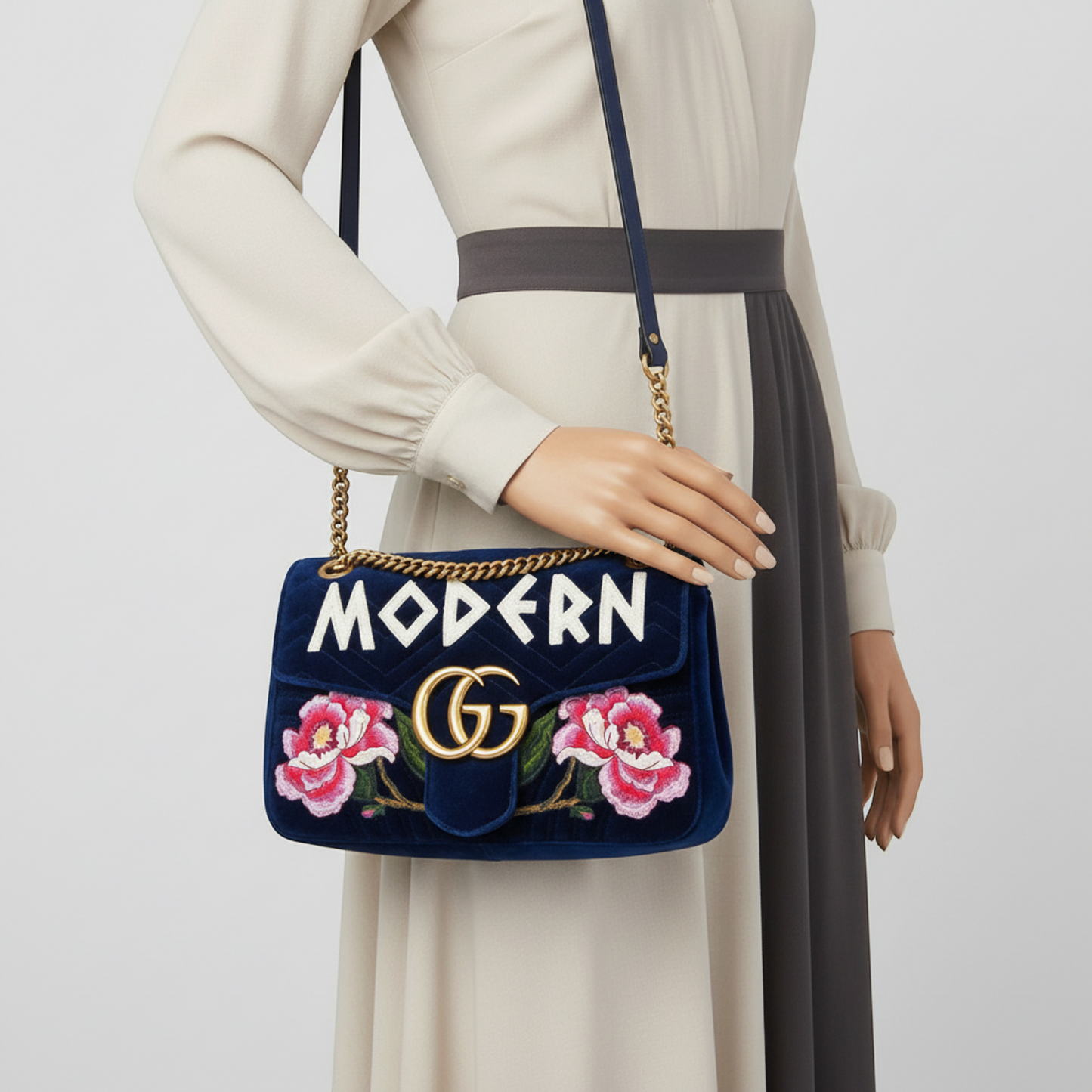 Gucci GG Marmont Medium Chain Shoulder Bag 443496 Women's Velvet Shoulder Bag Blue