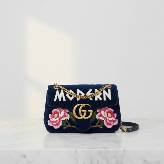 Gucci GG Marmont Medium Chain Shoulder Bag 443496 Women's Velvet Shoulder Bag Blue