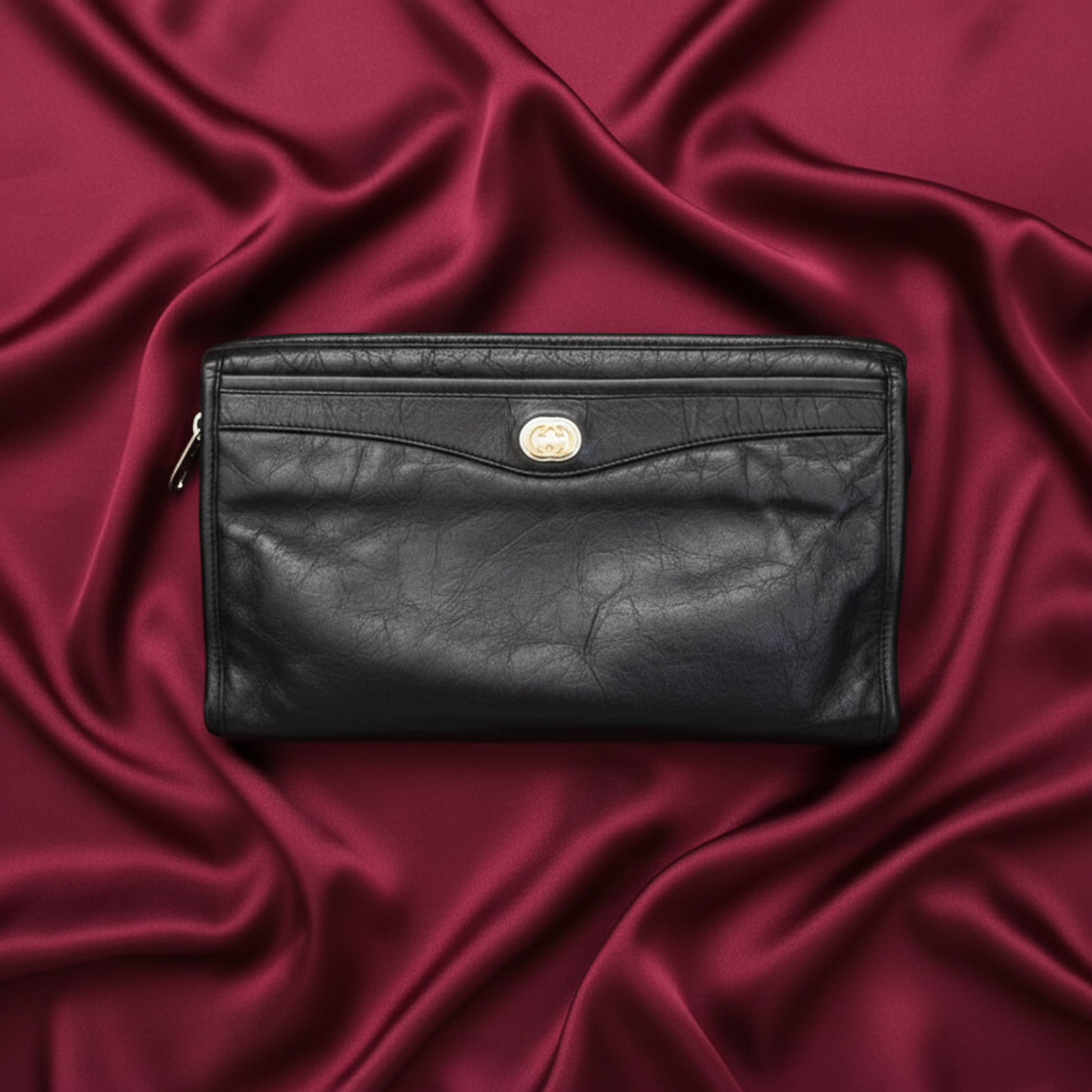 Gucci Interlocking 575991 Men,Women Leather Clutch Bag Black