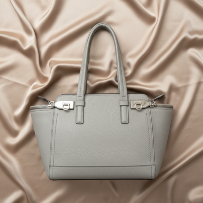 Salvatore Ferragamo Gancini DY-21 D698 Women's Leather Handbag,Tote Bag Gray
