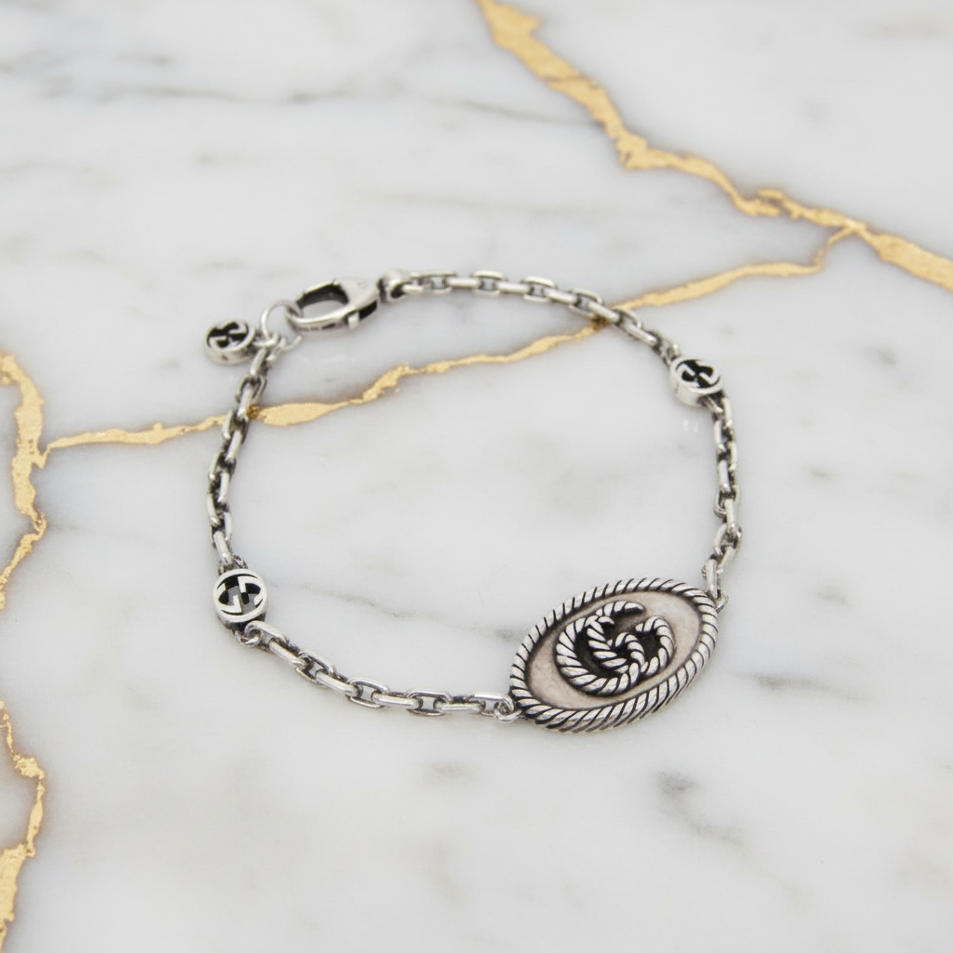 Gucci Double G Silver 925 Charm Bracelet Silver