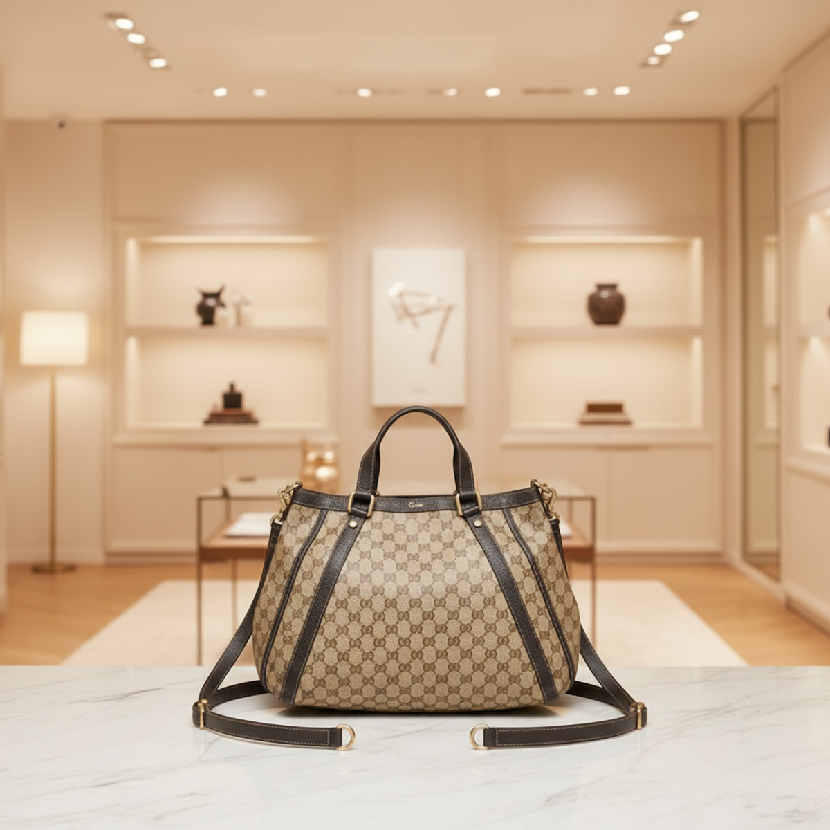 Gucci GG Crystal 268641 Women's Leather,GG Crystal Handbag,Tote Bag Beige,Brown