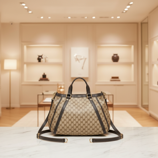 Gucci GG Crystal 268641 Women's Leather,GG Crystal Handbag,Tote Bag Beige,Brown