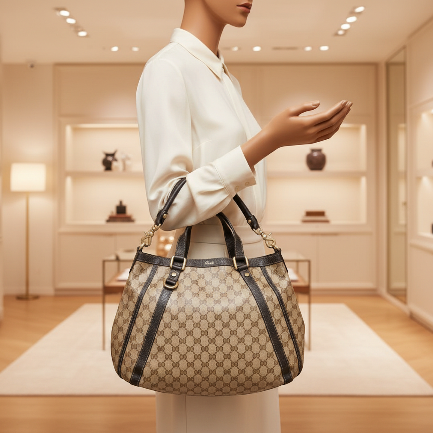 Gucci GG Crystal 268641 Women's Leather,GG Crystal Handbag,Tote Bag Beige,Brown