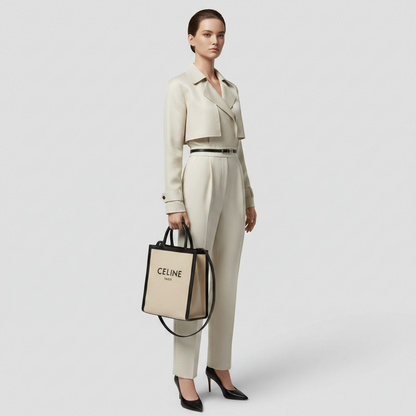 Celine Small Vertical Cobas 192082BNZ Women's Canvas,Leather Handbag,Shoulder Bag,Tote Bag Beige,Black