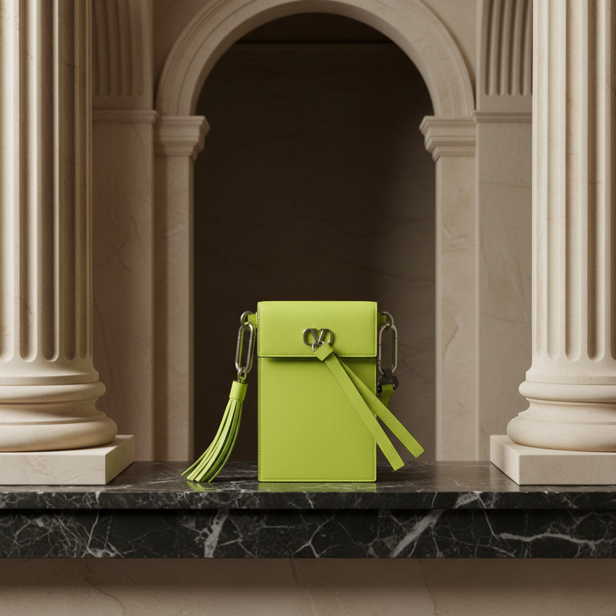 Valentino Garavani Smartphone Holder Women,Men Leather Pouch Fluorescent Yellow
