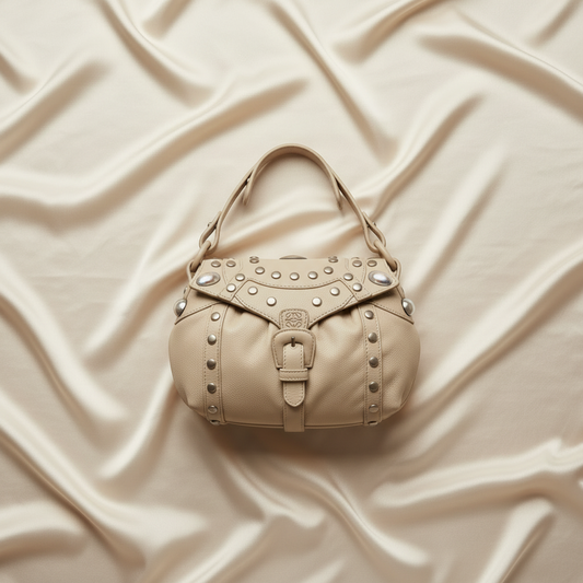 Loewe Belt Flap Women's Suede,Beads Handbag Light Gray
