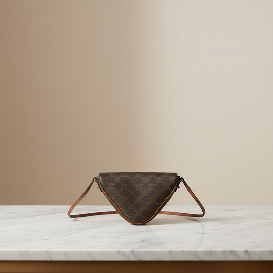 Celine Triomphe Triangle Women's Coated Canvas,Leather Shoulder Bag Black,Brown