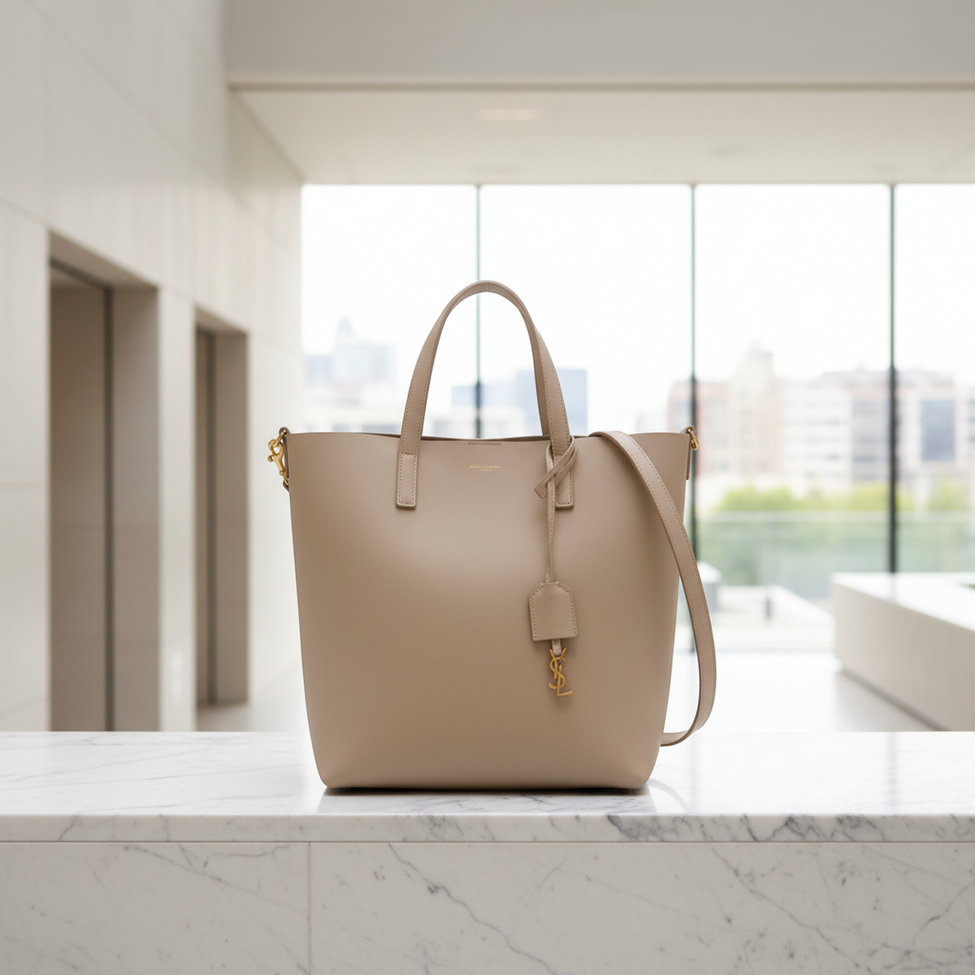Yves Saint Laurent Toy Shopping Bag 498612 Women's Leather Handbag,Shoulder Bag Light Beige